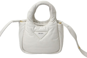 PRADA プラダ ソフト パデッドナッパレザー ハンドバッグ ホワイト 2WAY 1BA359 ゴールド金具 美品 中古 61403 