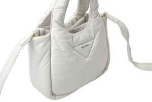 PRADA プラダ ソフト パデッドナッパレザー ハンドバッグ ホワイト 2WAY 1BA359 ゴールド金具 美品 中古 61403 