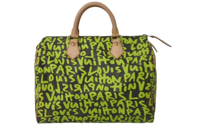 新品同様品 LOUIS VUITTON ルイヴィトン スピーディ30 ハンドバッグ モノグラムグラフィティ M93706 グリーン 中古 61243