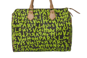新品同様品 LOUIS VUITTON ルイヴィトン スピーディ30 ハンドバッグ モノグラムグラフィティ M93706 グリーン 中古 61243