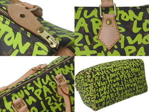 新品同様品 LOUIS VUITTON ルイヴィトン スピーディ30 ハンドバッグ モノグラムグラフィティ M93706 グリーン 中古 61243