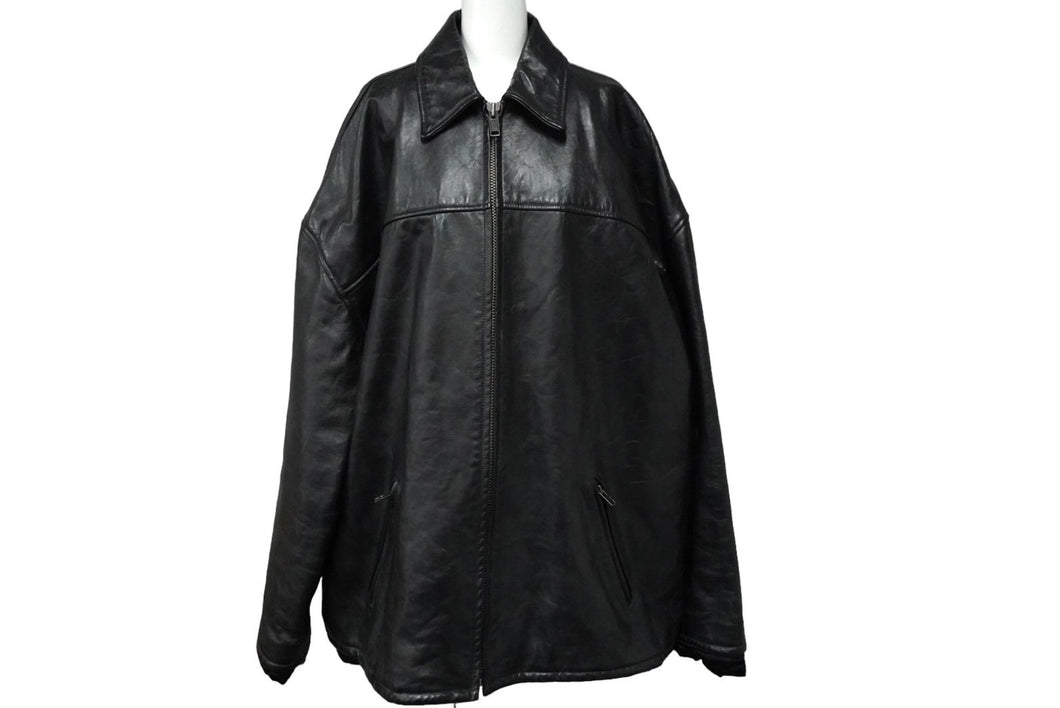 極美品 21秋ランウェイ BALENCIAGA バレンシアガ オーバーサイズレザージャケット 662134 カーフ ブラック サイズ44 中古 61433