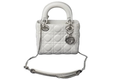 Christian Dior クリスチャンディオール レディーディオール ショルダーバッグ カナージュ ラムスキン ホワイト 美品 中古 61455