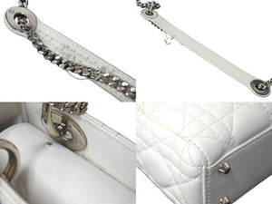 Christian Dior クリスチャンディオール レディーディオール ショルダーバッグ カナージュ ラムスキン ホワイト 美品 中古 61455