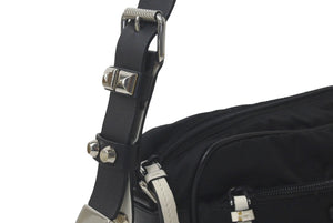 PRADA プラダ スタッズショルダーバッグ トライアングルロゴ ナイロン ブラック シルバー金具 美品 中古 61456 