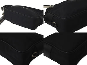 PRADA プラダ スタッズショルダーバッグ トライアングルロゴ ナイロン ブラック シルバー金具 美品 中古 61456 