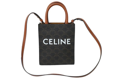 極美品 CELINE セリーヌ ミニ バーティカル トリオンフ キャンバス ショルダーバッグ 194372BZK.04LU ブラウン 中古 61457