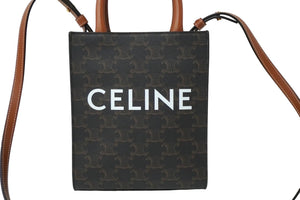 極美品 CELINE セリーヌ ミニ バーティカル トリオンフ キャンバス ショルダーバッグ 194372BZK.04LU ブラウン 中古 61457