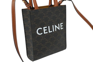 極美品 CELINE セリーヌ ミニ バーティカル トリオンフ キャンバス ショルダーバッグ 194372BZK.04LU ブラウン 中古 61457