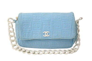 CHANEL シャネル ココマーク マトラッセ ハンドバッグ プラチェーン パイル 7番台 ブルー 水色 良品 中古 61459
