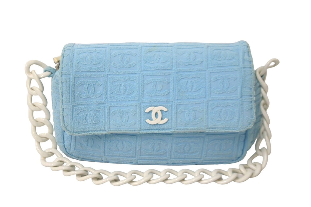 CHANEL シャネル ココマーク マトラッセ ハンドバッグ プラチェーン パイル 7番台 ブルー 水色 良品 中古 61459