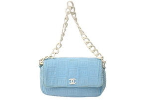 CHANEL シャネル ココマーク マトラッセ ハンドバッグ プラチェーン パイル 7番台 ブルー 水色 良品 中古 61459