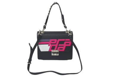 極美品 PRADA プラダ ２WAYショルダーバッグ サフィアーノレザー スタッズ ブラック ピンク レーシングロゴ 中古 61460 