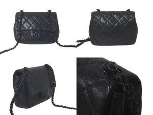 極美品 CHANEL シャネル チェーンショルダーバッグ ミニマトラッセ 29番台 ソーブラック キャビアスキン ブラック金具 中古 61462