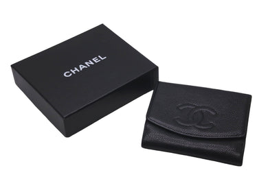 CHANEL シャネル 二つ折り財布 ココマーク Wホック財布 ブラック キャビアスキン 美品 中古 61464