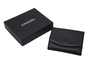 CHANEL シャネル 二つ折り財布 ココマーク Wホック財布 ブラック キャビアスキン 美品 中古 61464