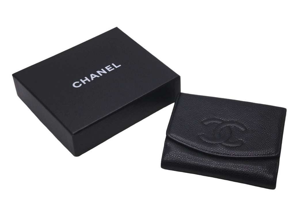 CHANEL シャネル 二つ折り財布 ココマーク Wホック財布 ブラック キャビアスキン 美品 中古 61464