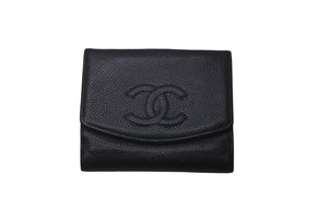 CHANEL シャネル 二つ折り財布 ココマーク Wホック財布 ブラック キャビアスキン 美品 中古 61464