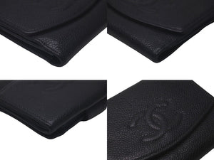 CHANEL シャネル 二つ折り財布 ココマーク Wホック財布 ブラック キャビアスキン 美品 中古 61464