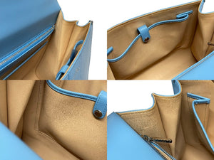 極美品 DELVAUX デルヴォー L'Humour MM ルーモア MM ハンドバッグ AA0480AAM040BCM 2WAY ブルー シルバー金具 中古 4b006147 