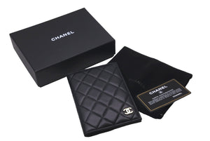 極美品 CHANEL シャネル ココマーク パスポートケース 22番台 ラムスキン ブラック ワインレッド 中古 61473