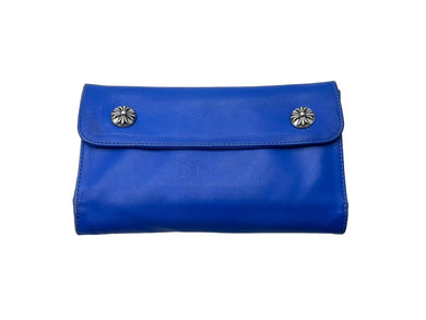 CHROME HEARTS クロムハーツ ウェーブ ノベルティレザー 長財布 ダガージップ ブルー シルバー925 美品 中古 61478