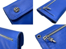 Load image into Gallery viewer, CHROME HEARTS クロムハーツ ウェーブ ノベルティレザー 長財布 ダガージップ ブルー シルバー925 美品 中古 61478