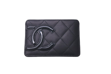 CHANEL シャネル カンボン カードケース エナメル 29番台 ココマーク ラムスキン ブラックピンク 美品 中古 61482