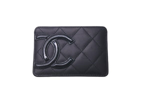 CHANEL シャネル カンボン カードケース エナメル 29番台 ココマーク ラムスキン ブラックピンク 美品 中古 61482