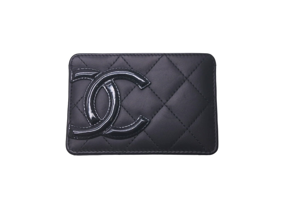 CHANEL シャネル カンボン カードケース エナメル 29番台 ココマーク ラムスキン ブラックピンク 美品 中古 61482