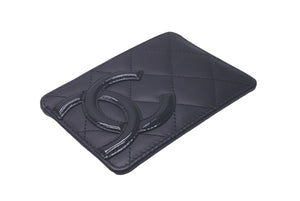 CHANEL シャネル カンボン カードケース エナメル 29番台 ココマーク ラムスキン ブラックピンク 美品 中古 61482