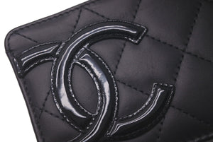 CHANEL シャネル カンボン カードケース エナメル 29番台 ココマーク ラムスキン ブラックピンク 美品 中古 61482