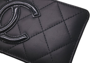 CHANEL シャネル カンボン カードケース エナメル 29番台 ココマーク ラムスキン ブラックピンク 美品 中古 61482