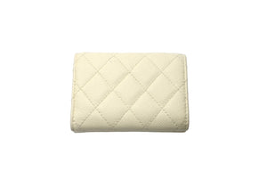 CHANEL シャネル コンパクトウォレット 三つ折り財布 ランダム ココマーク イエロー キャビアスキン 美品 中古 61484
