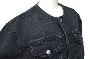 新品同様 PRADA プラダ 23SS ノーカラーデニムジャケット トライアングルロゴ Mサイズ コットン ブラック 中古 61508