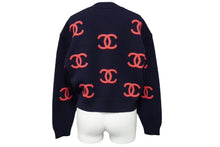 Load image into Gallery viewer, 極美品 CHANEL シャネル ニット セーター ココマーク クロップド P70525K10076 カシミヤ エラスタン ネイビー ピンク 36 中古 61526