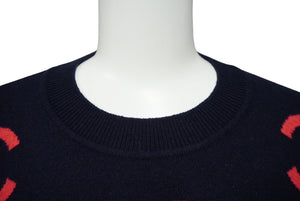 極美品 CHANEL シャネル ニット セーター ココマーク クロップド P70525K10076 カシミヤ エラスタン ネイビー ピンク 36 中古 61526