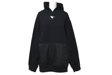 極美品 PRADA プラダ コットンフリース フーディー 23年 UJL45B ブラック パーカー トライアングルロゴ 現行 サイズXS 中古 61527