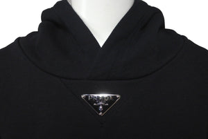 極美品 PRADA プラダ コットンフリース フーディー 23年 UJL45B ブラック パーカー トライアングルロゴ 現行 サイズXS 中古 61527