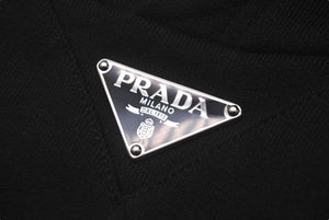 極美品 PRADA プラダ コットンフリース フーディー 23年 UJL45B ブラック パーカー トライアングルロゴ 現行 サイズXS 中古 61527