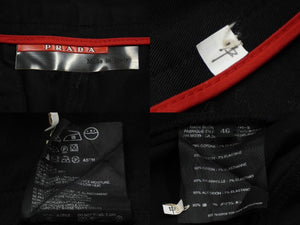 PRADA プラダ テーパードパンツ 裾ファスナー コットン地 裾ブランドロゴ イタリア ブラック レッド 46 美品 中古 61541 