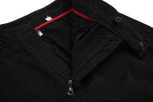 PRADA プラダ テーパードパンツ 裾ファスナー コットン地 裾ブランドロゴ イタリア ブラック レッド 46 美品 中古 61541 