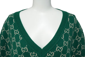 GUCCI グッチ GG柄 Vネックニット セーター グリーン 20SS サイズXL ウール 597725 XKA4R 美品 中古 61555