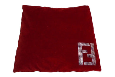 FENDI フェンディ スワロフスキー ロゴクッション インテリア ベロア レッド 美品 中古 61557