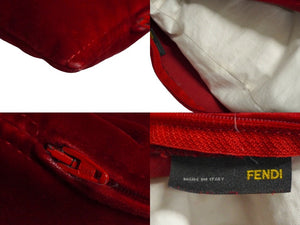 FENDI フェンディ スワロフスキー ロゴクッション インテリア ベロア レッド 美品 中古 61557 