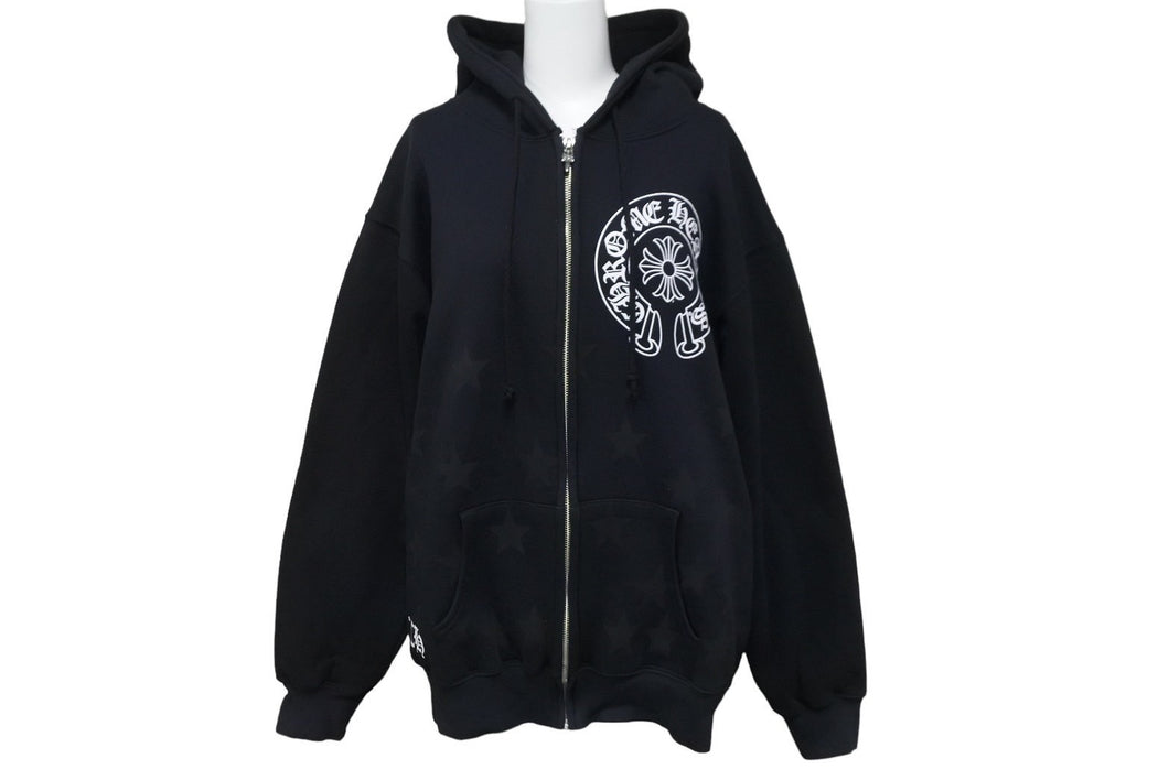 極美品 CHROME HEARTS クロムハーツ 裏地サーマルスタープリント ジップアップパーカー JW-0332861002 ブラック L 中古 61559