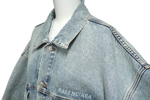 極美品 BALENCIAGA バレンシアガ TWISTED SLEEVE デニムジャケット 706654 ウォッシュ加工 インディゴ ロゴ刺繍 2022年AW 中古 61560