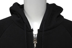極美品 CHROME HEARTS クロムハーツ ロゴ ジップアップパーカー コットン ブラック ホワイト サイズS 中古 61562