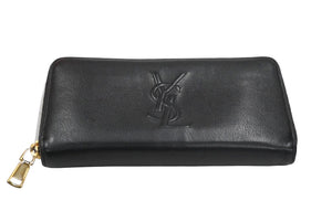 YVES SAINT LAURENT イヴ サンローラン 長財布 ラウンドファスナー YSLロゴ 352904 レザー ブラック 美品 中古 4c061010 