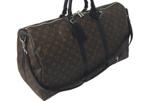 画像をギャラリービューアに読み込む, LOUIS VUITTON ルイヴィトン キーポルバンドリエール55 ボストンバッグ M56714 モノグラムマカサー ブラック 美品 中古 61571